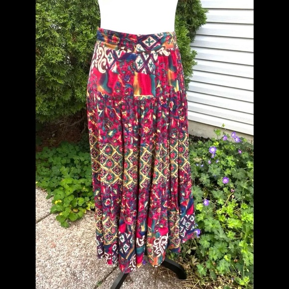 Retro 1960’s cut w/a boho twist:tiered w/multicoloured multiprints skirt-trendy - Picture 7 of 13